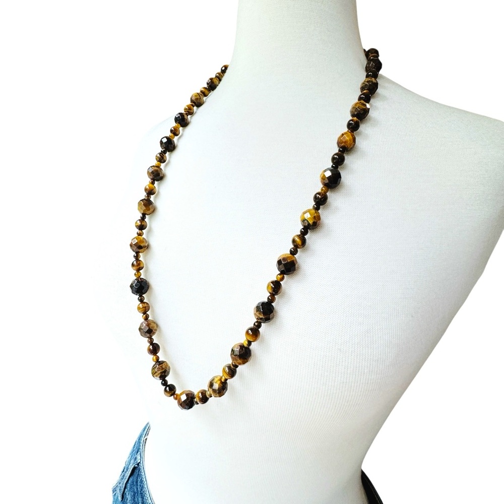 Faceted Tiger Eye head 30” long necklace, absolutely stunning